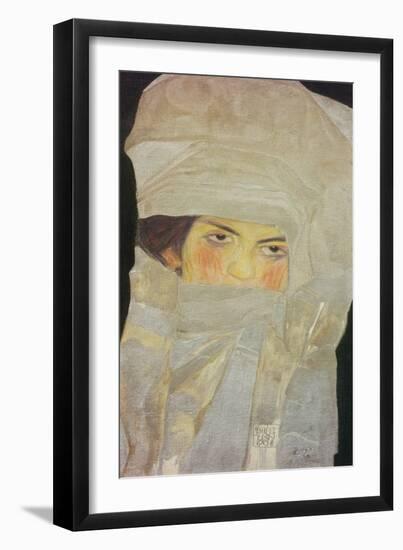 Melanie, the Sister of the Artist. with Silver-Coloured Cloths, 1908-Egon Schiele-Framed Giclee Print