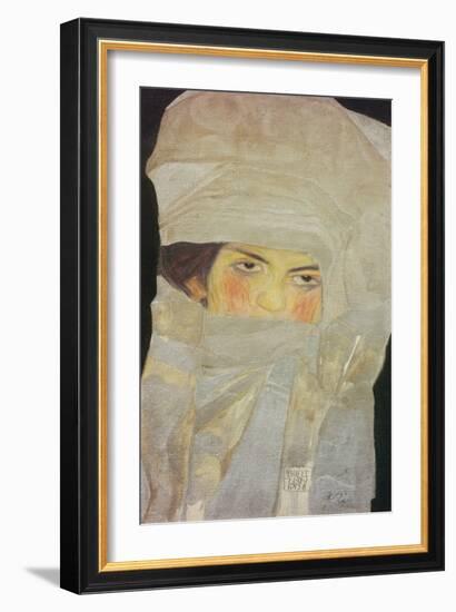 Melanie, the Sister of the Artist. with Silver-Coloured Cloths, 1908-Egon Schiele-Framed Giclee Print