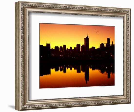 Melbourne CBD and Telstra Dome at Dawn, Victoria, Australia-David Wall-Framed Photographic Print