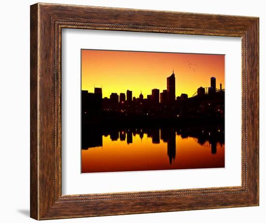 Melbourne CBD and Telstra Dome at Dawn, Victoria, Australia-David Wall-Framed Photographic Print