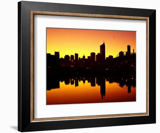 Melbourne CBD and Telstra Dome at Dawn, Victoria, Australia-David Wall-Framed Photographic Print