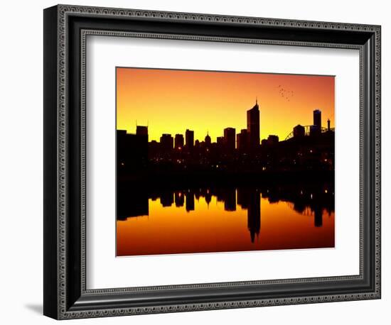 Melbourne CBD and Telstra Dome at Dawn, Victoria, Australia-David Wall-Framed Photographic Print