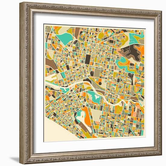 Melbourne Map-Jazzberry Blue-Framed Art Print