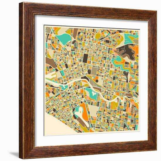 Melbourne Map-Jazzberry Blue-Framed Art Print