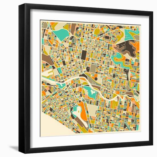 Melbourne Map-Jazzberry Blue-Framed Art Print