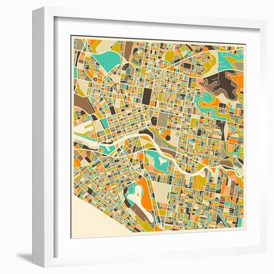 Melbourne Map-Jazzberry Blue-Framed Art Print