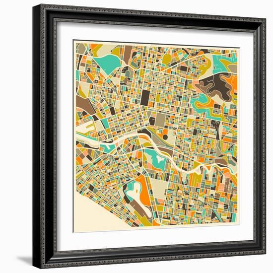 Melbourne Map-Jazzberry Blue-Framed Art Print