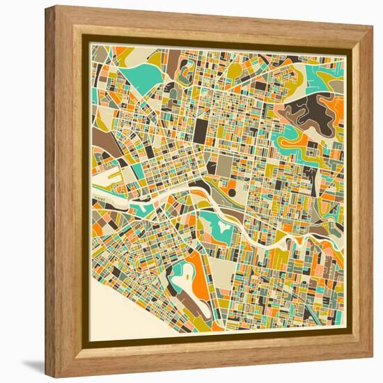 Melbourne Map-Jazzberry Blue-Framed Stretched Canvas