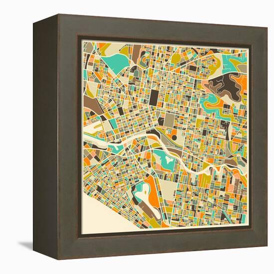 Melbourne Map-Jazzberry Blue-Framed Stretched Canvas