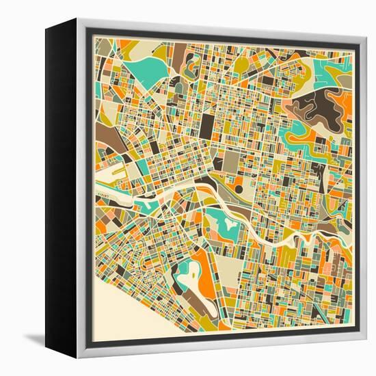 Melbourne Map-Jazzberry Blue-Framed Stretched Canvas