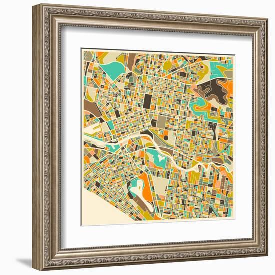 Melbourne Map-Jazzberry Blue-Framed Art Print