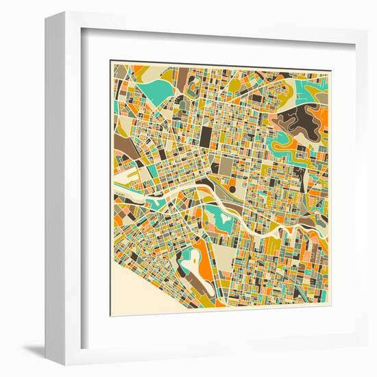 Melbourne Map-Jazzberry Blue-Framed Art Print