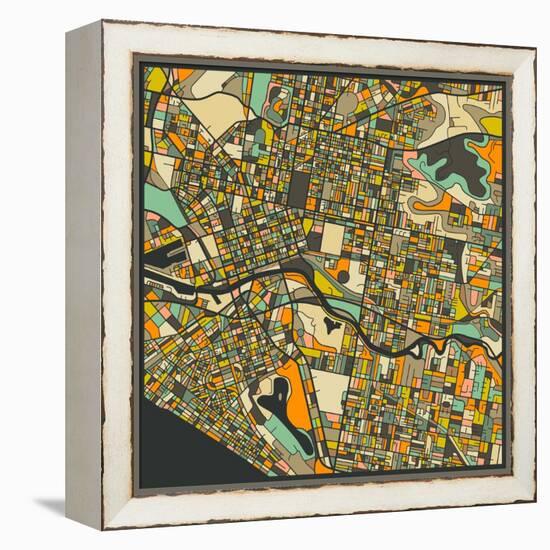 Melbourne Map-Jazzberry Blue-Framed Stretched Canvas