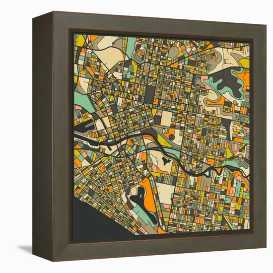 Melbourne Map-Jazzberry Blue-Framed Stretched Canvas