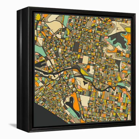 Melbourne Map-Jazzberry Blue-Framed Stretched Canvas