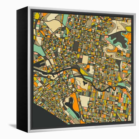 Melbourne Map-Jazzberry Blue-Framed Stretched Canvas