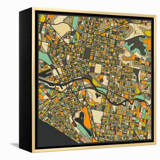 Melbourne Map-Jazzberry Blue-Framed Stretched Canvas