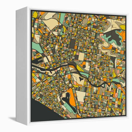 Melbourne Map-Jazzberry Blue-Framed Stretched Canvas