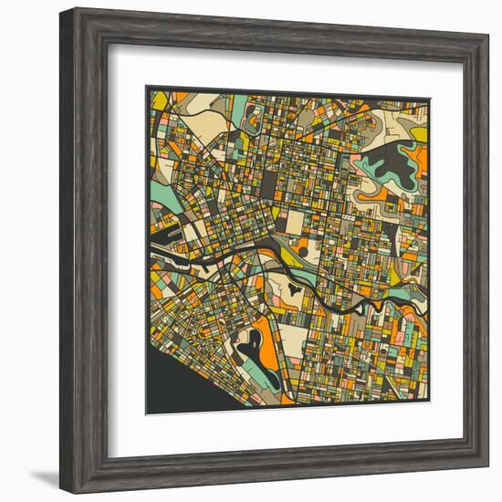 Melbourne Map-Jazzberry Blue-Framed Art Print