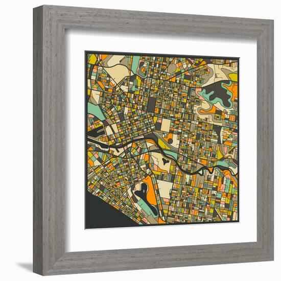 Melbourne Map-Jazzberry Blue-Framed Art Print