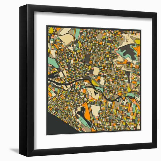 Melbourne Map-Jazzberry Blue-Framed Art Print