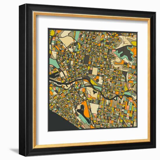 Melbourne Map-Jazzberry Blue-Framed Art Print