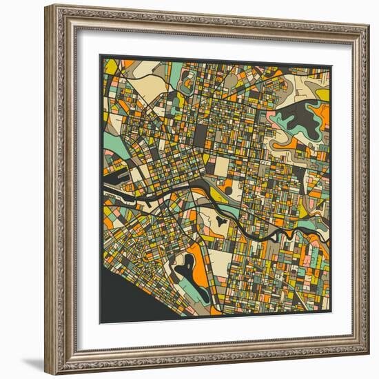 Melbourne Map-Jazzberry Blue-Framed Art Print