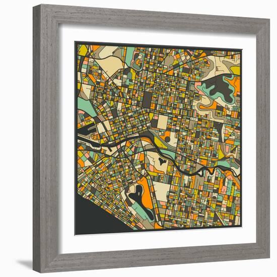 Melbourne Map-Jazzberry Blue-Framed Art Print