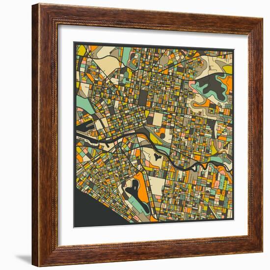 Melbourne Map-Jazzberry Blue-Framed Art Print