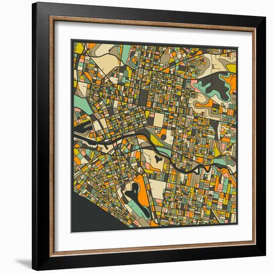 Melbourne Map-Jazzberry Blue-Framed Art Print