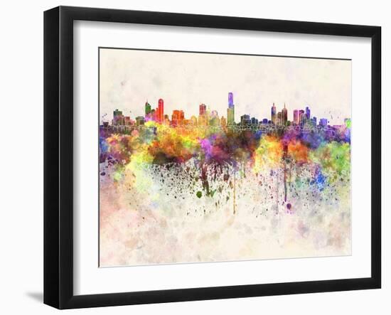 Melbourne Skyline in Watercolor Background-paulrommer-Framed Art Print