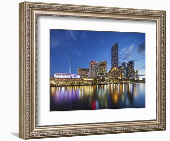 Melbourne Southbank Skyline, Eureka Tower and Hamer Hall over the Yarra River at Twilight-Cahir Davitt-Framed Photographic Print