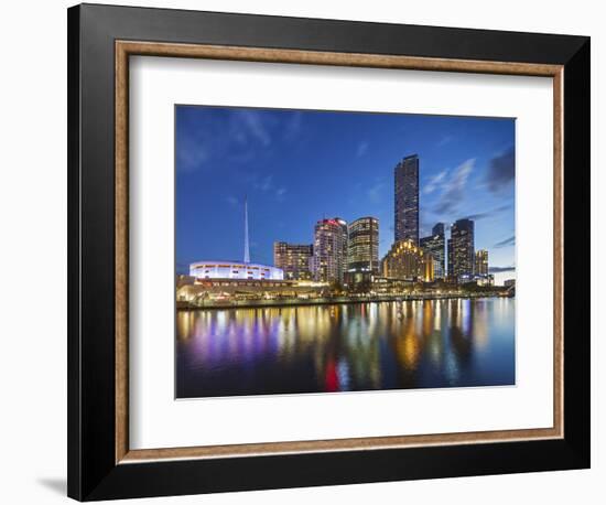 Melbourne Southbank Skyline, Eureka Tower and Hamer Hall over the Yarra River at Twilight-Cahir Davitt-Framed Photographic Print