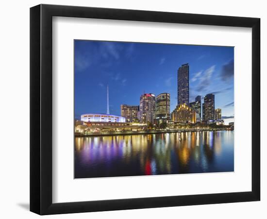 Melbourne Southbank Skyline, Eureka Tower and Hamer Hall over the Yarra River at Twilight-Cahir Davitt-Framed Photographic Print