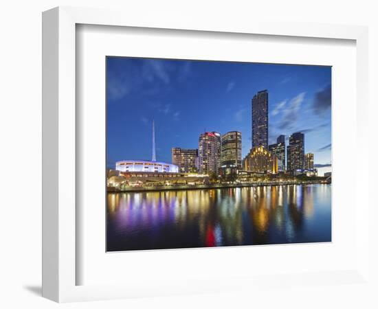 Melbourne Southbank Skyline, Eureka Tower and Hamer Hall over the Yarra River at Twilight-Cahir Davitt-Framed Photographic Print