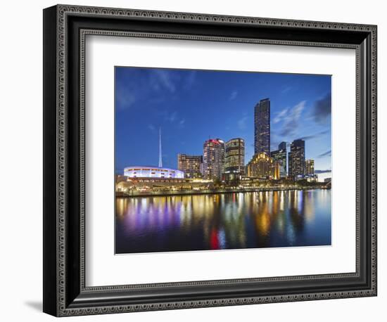 Melbourne Southbank Skyline, Eureka Tower and Hamer Hall over the Yarra River at Twilight-Cahir Davitt-Framed Photographic Print