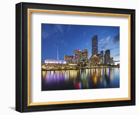 Melbourne Southbank Skyline, Eureka Tower and Hamer Hall over the Yarra River at Twilight-Cahir Davitt-Framed Photographic Print