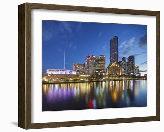 Melbourne Southbank Skyline, Eureka Tower and Hamer Hall over the Yarra River at Twilight-Cahir Davitt-Framed Photographic Print