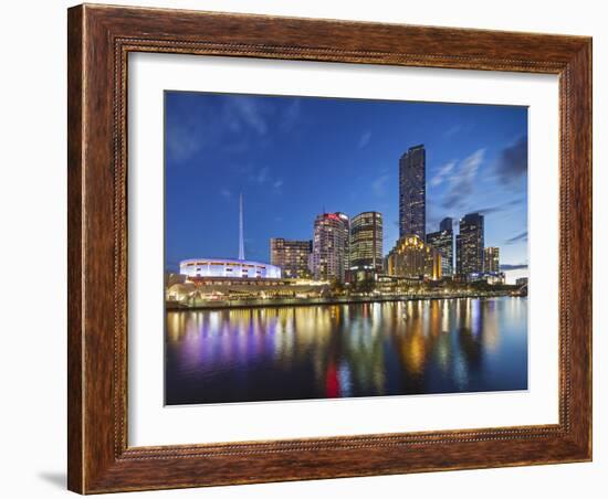 Melbourne Southbank Skyline, Eureka Tower and Hamer Hall over the Yarra River at Twilight-Cahir Davitt-Framed Photographic Print