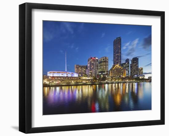 Melbourne Southbank Skyline, Eureka Tower and Hamer Hall over the Yarra River at Twilight-Cahir Davitt-Framed Photographic Print