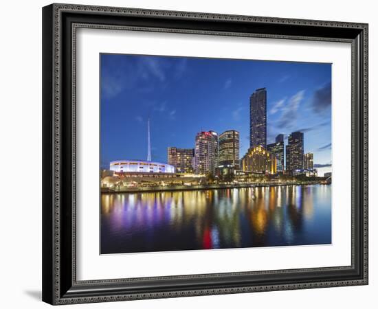 Melbourne Southbank Skyline, Eureka Tower and Hamer Hall over the Yarra River at Twilight-Cahir Davitt-Framed Photographic Print