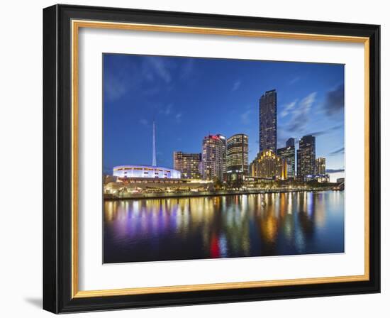 Melbourne Southbank Skyline, Eureka Tower and Hamer Hall over the Yarra River at Twilight-Cahir Davitt-Framed Photographic Print