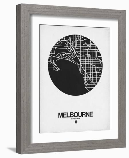 Melbourne Street Map Black on White-NaxArt-Framed Art Print