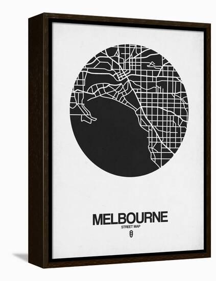 Melbourne Street Map Black on White-NaxArt-Framed Stretched Canvas