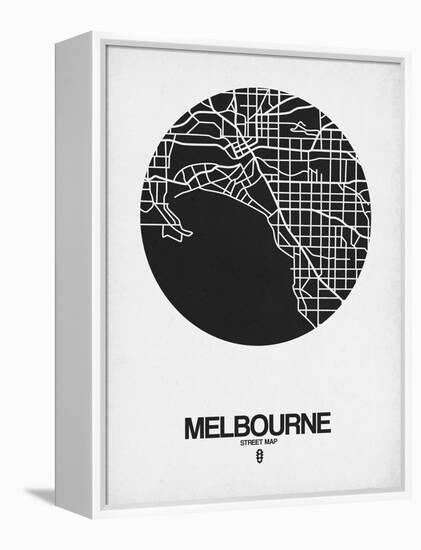 Melbourne Street Map Black on White-NaxArt-Framed Stretched Canvas