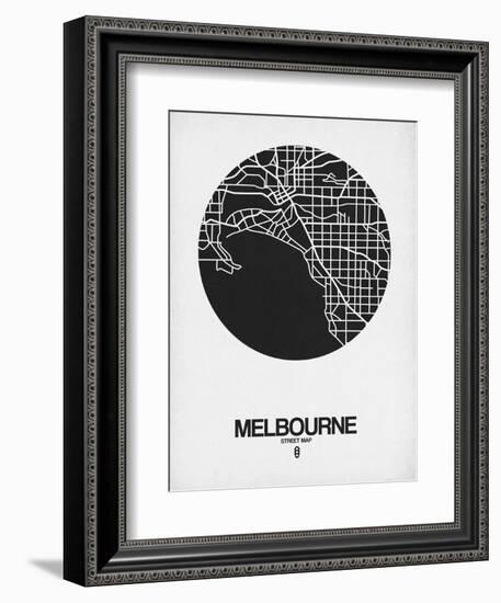 Melbourne Street Map Black on White-NaxArt-Framed Art Print