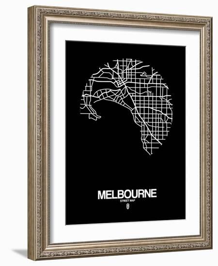 Melbourne Street Map Black-NaxArt-Framed Art Print