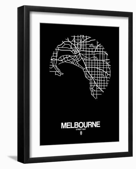 Melbourne Street Map Black-NaxArt-Framed Art Print