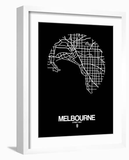 Melbourne Street Map Black-NaxArt-Framed Art Print