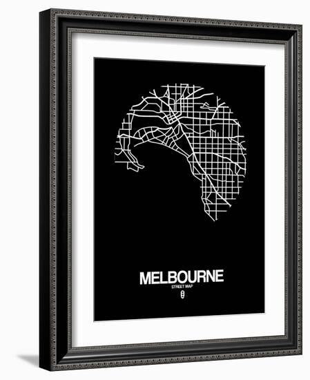 Melbourne Street Map Black-NaxArt-Framed Art Print